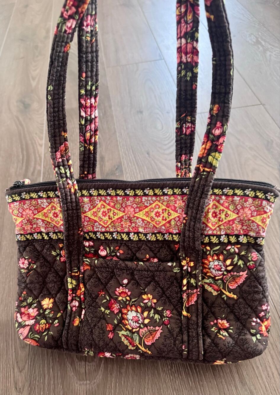 VTG Vera Bradley Chocolat Shoulder Bag Zip Top Retired USA Made Autumn